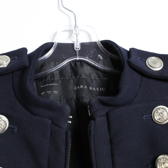 Zara dark navy blue wool military coat double-breasted buttons winter fall XS S - Picture 4 of 11